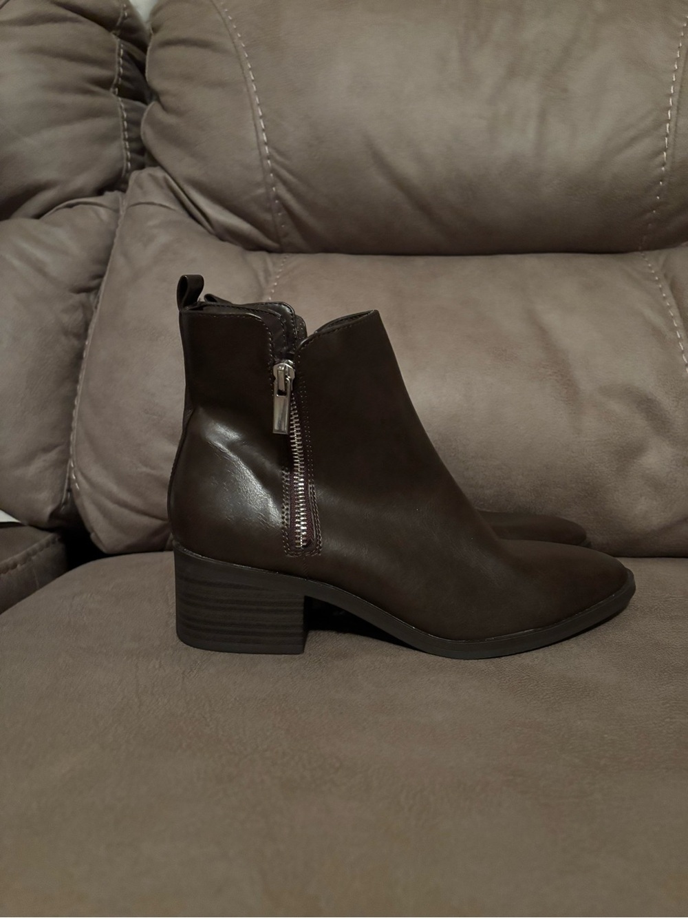 Esprit Dark Brown Leather Ankle Booties with Side Zip